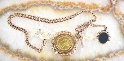 Lot 266 - A 9ct gold Albert watch chain with an $10...