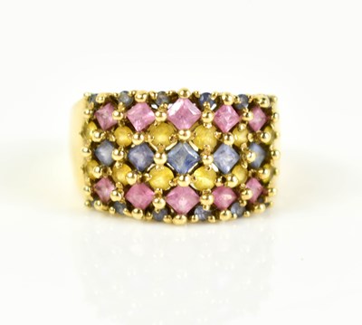 Lot 184 - A 9ct gold and coloured stone cluster ring,...