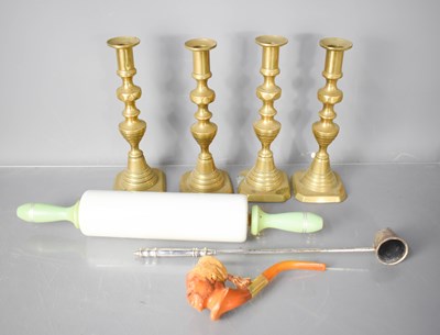 Lot 72 - A group of collectables comprising four brass...