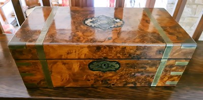 Lot 87 - A 19th century burr walnut work box, with...