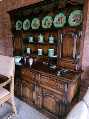 Lot 214 - An 18th century style oak dresser and rack,...