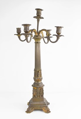 Lot 60 - A 19th century brass Empire style candelabra,...