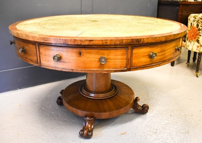 Lot 220 - A Regency mahogany drum table, inset green...
