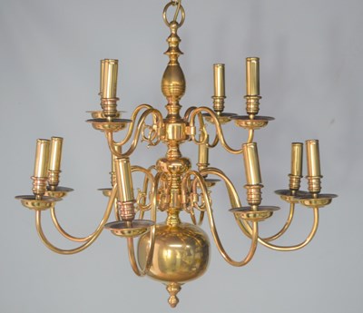 Lot 409 - A Belgian brass chandelier, with twelve...