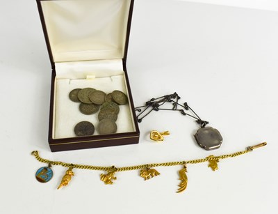 Lot 232 - A charm bracelet with five animal charms, each...