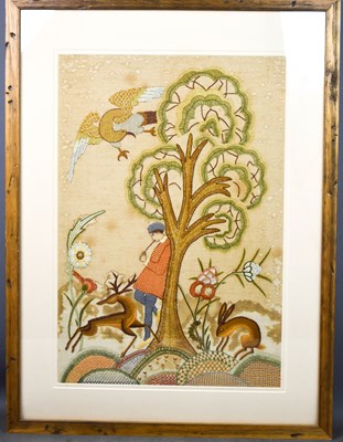 Lot 489 - A French needlwork panel, depicting boy...