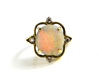 Lot 174 - A 14ct gold, diamond and opal ring, the large...