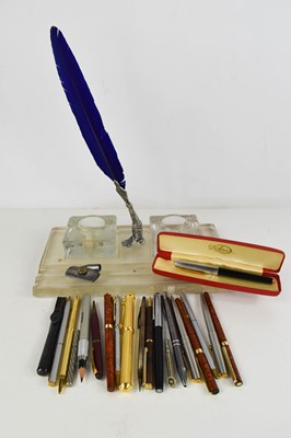 Lot 51 - A 1950s pressed glass inkstand, a quil and...