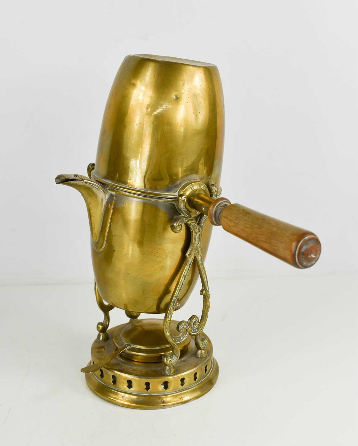 Lot 40 - A French brass antique coffee percolator on...