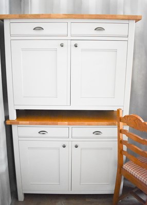 Lot 257 - Two modern painted cabinets, with beech tops...