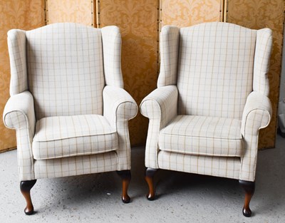 Lot 266 - A pair of modern wingback armchairs,...