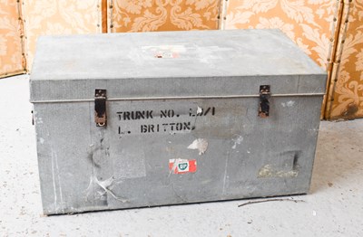 Lot 227 - A metal travelling trunk stamped L Britton.