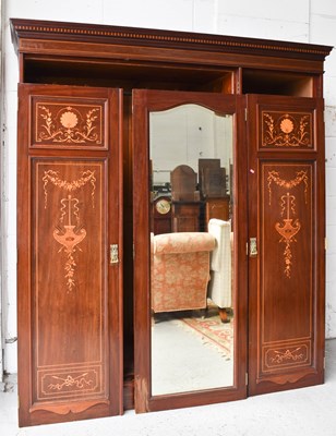 Lot 264 - An Edwardian mahogany wardrobe, inlaid with...