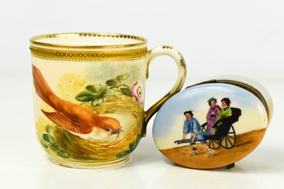 Lot 113A - A Royal Worcester hand painted coffee can...