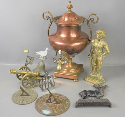 Lot 220 - An antique copper and brass samovar together...
