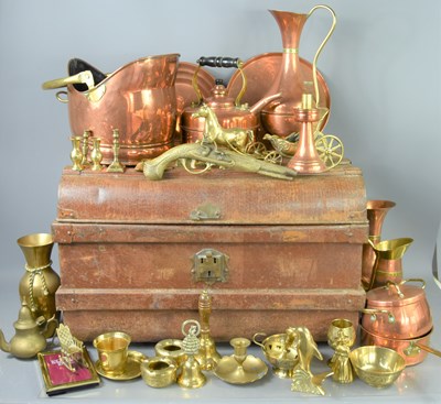 Lot 216 - A metal trunk together with a quantity of...