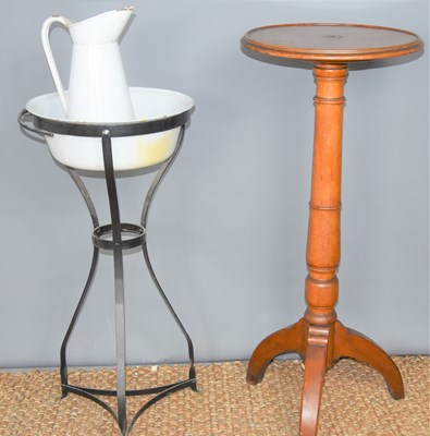 Lot 470 - A mahogany torchere together with an enamel...