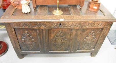 Lot 501 - An 18th century oak coffer, with nulled frieze...