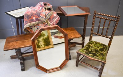 Lot 459 - A group of furniture to include an oak trestle...
