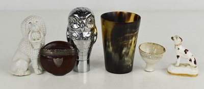 Lot 179 - A Victorian horn beaker, Staffordshire dog,...
