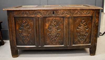 Lot 506 - An 18th century oak coffer, with triple...