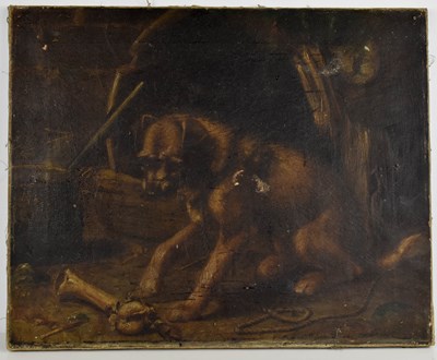 Lot 428 - A 19th century oil on canvas, depicting a dog...