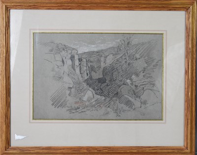 Lot 406 - A pencil and chalk landscape, initialled G.U...