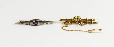 Lot 90 - A Victorian 15ct gold, seed pearl and pink...