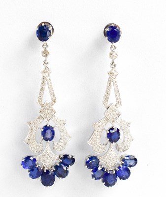 Lot 10 - A pair of 18ct gold, diamond and sapphire...