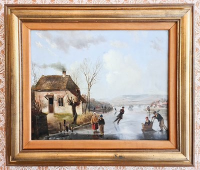 Lot 440 - 19th Century School: A frozen river with...