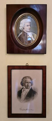Lot 433 - Two miniature portraits: a 19th century print...