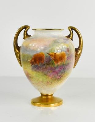 Lot 492 - A Royal Worcester vase, painted with highland...
