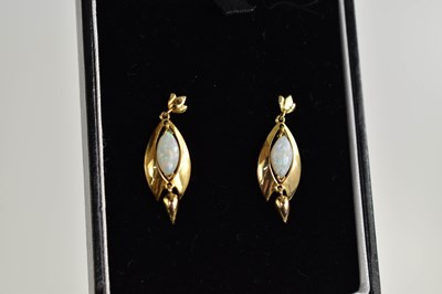 Lot 105 - A 9ct gold antique style opal drop earrings, 3....