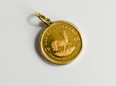 Lot 148 - A South African 1/10 Krugerrand, mounted in a...