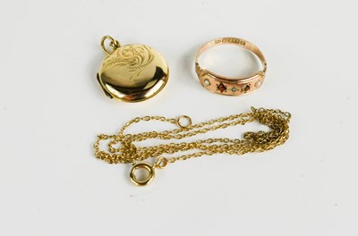 Lot 53 - A 9ct gold, garnet and seed pearl ring, size K,...