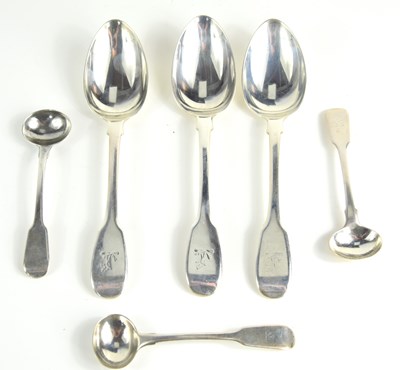 Lot 403 - Three Georgian silver dessert spoons, Joseph...