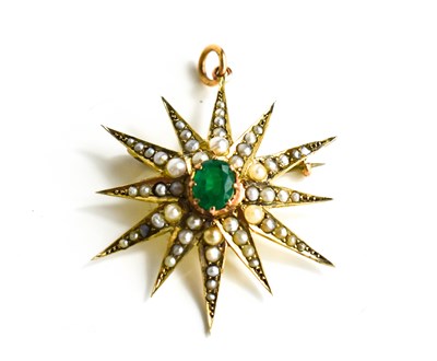 Lot 8 - An Edwardian 9ct gold, emerald and seed pearl...