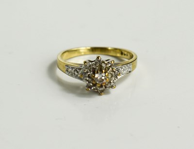Lot 72 - A 9ct gold and diamond flowerhead ring, size K,...
