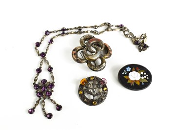 Lot 221 - A silver and agate brooch, silver thistle...