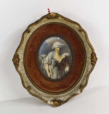Lot 57 - A portrait miniature, printed and overpainted...