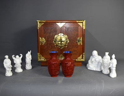Lot 4 - A Chinese table-top cabinet, together with a...