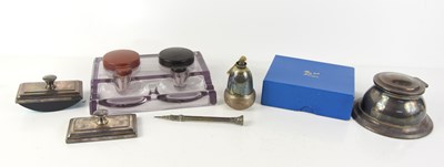 Lot 9 - A silver baluster capstan inkwell, together...