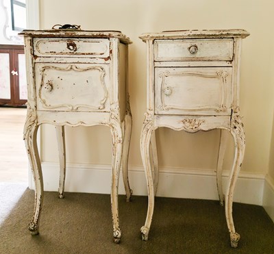 Lot 512 - A pair of antique French marble top bedside...